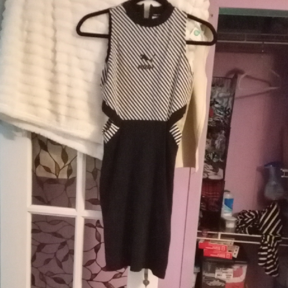 Puma Black and White Sheath Halter Dress